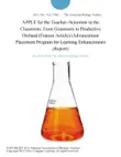 APPLE for the Teacher--Scientists in the Classroom: From Grassroots to Productive Orchard (Feature Article) (Advancement Placement Program for Learning Enhancement) (Report) sinopsis y comentarios