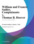 William and Francis Sadler, Complainants v. Thomas B. Hoover synopsis, comments