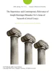 The Importance and Contemporary Relevance of Joseph Ratzinger/Benedict Xvi's Jesus of Nazareth (Critical Essay) sinopsis y comentarios