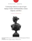 Constructing Authority in Lope de Vega's Egloga a Claudio: Self-Referentiality, Literary Judgment, And Ethics. sinopsis y comentarios