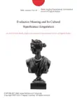 Evaluative Meaning and Its Cultural Significance (Linguistics) sinopsis y comentarios