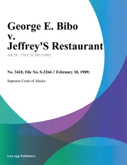 george e. bibo v. jeffreys restaurant book cover image