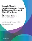 Francis Martin, Administrator of Dennis T. Donovan, Deceased, Plaintiff in Error v. Christian Imhsen synopsis, comments