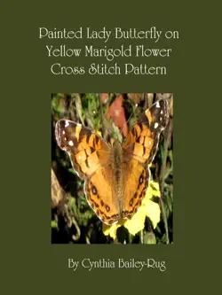 painted lady butterfly on yellow marigold flower cross stitch pattern book cover image