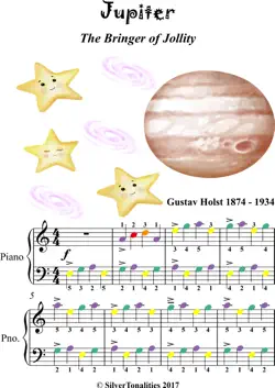 jupiter the bringer of jollity easy piano sheet music with colored notes book cover image