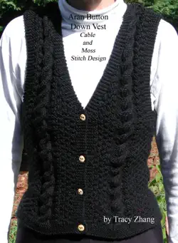 aran button down vest moss and cable stitch design knitting pattern book cover image